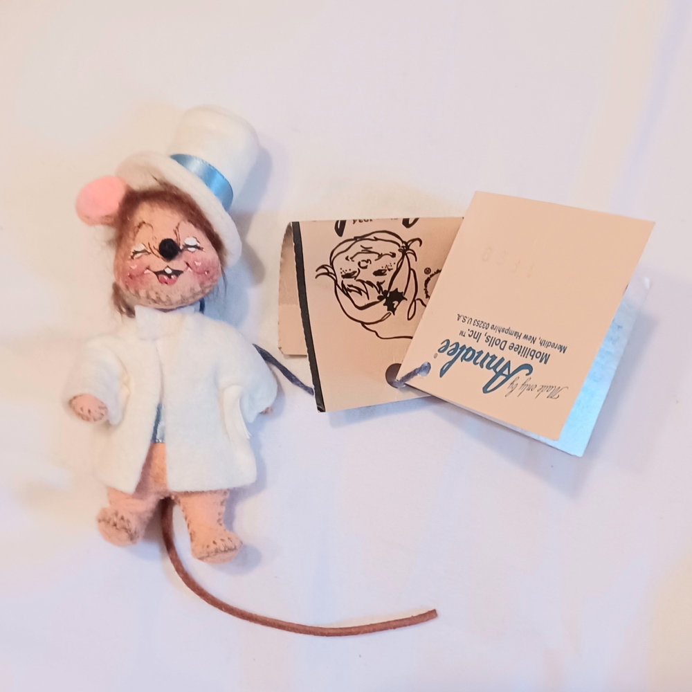 White and Pink Mouse Plush with Hat